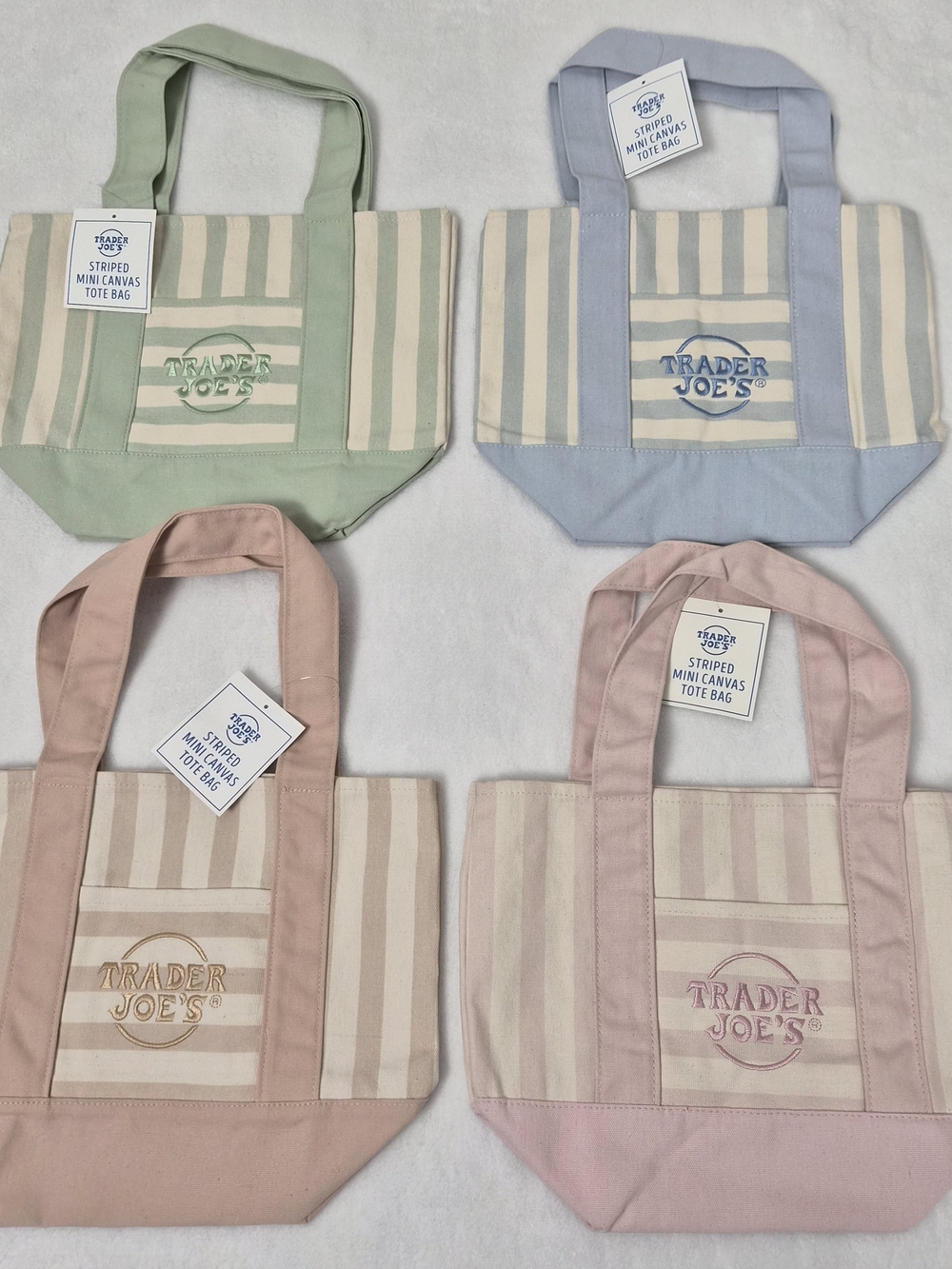 NWT Trader Joe's Striped Mini Canvas Tote Bag Set of 4 Complete Pastel Limited